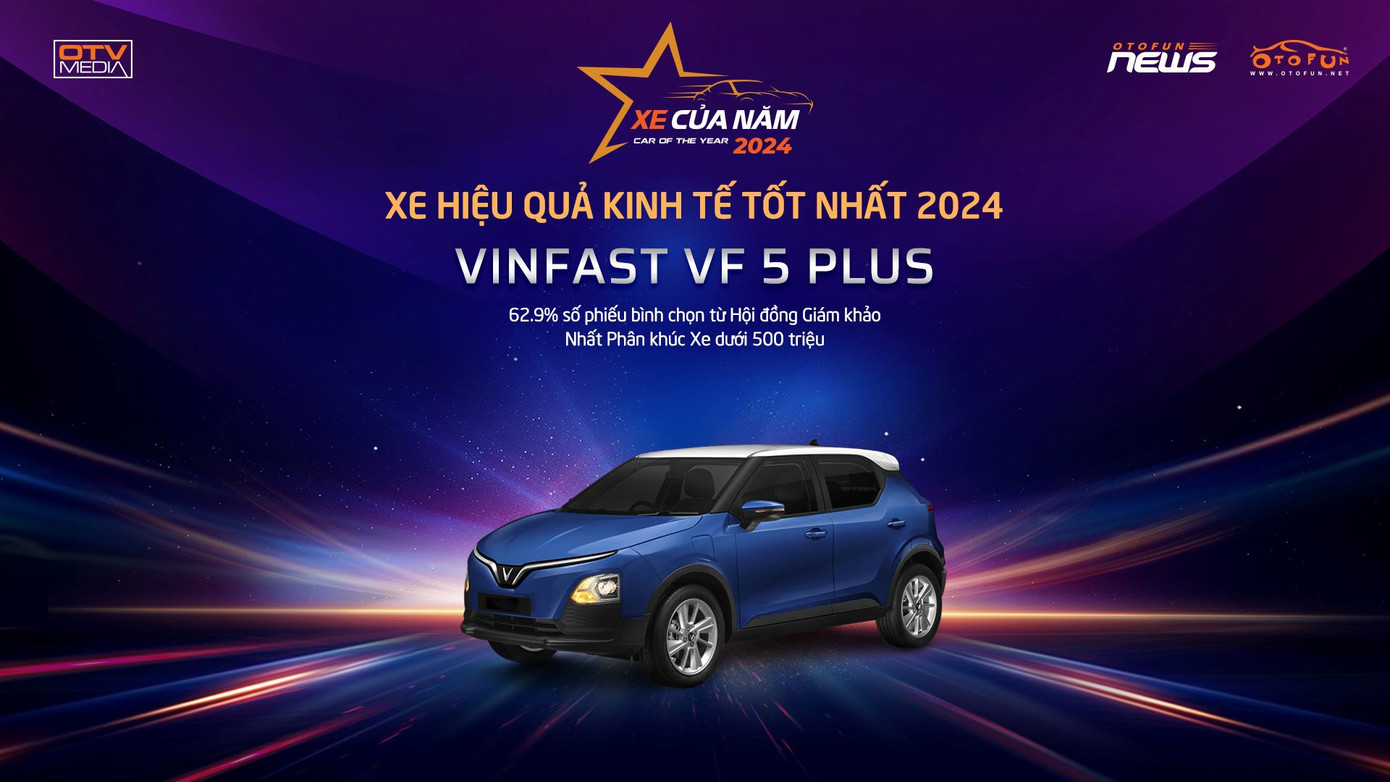 VinFast VF 5 Plus được vinh danh là “Xe hiệu quả kinh tế tốt nhất 2024”.