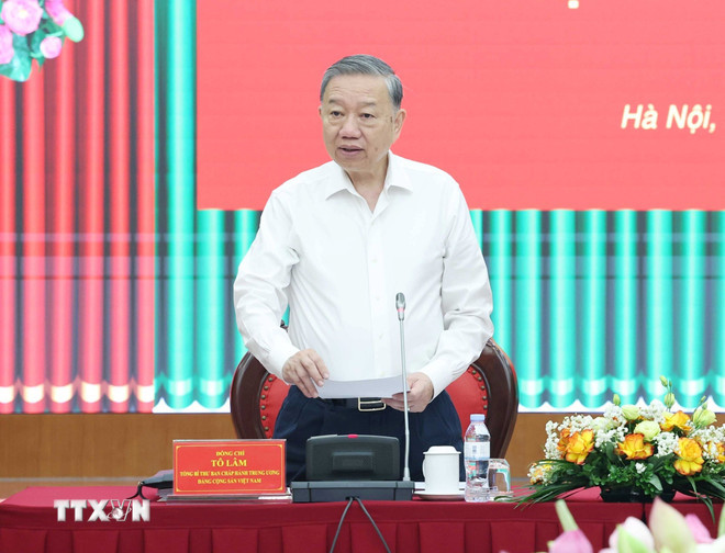 Tổng Bí thư Tô Lâm phát biểu tại buổi làm việc với Ủy ban Kiểm tra Trung ương. (Ảnh: Thống Nhất/TTXVN)