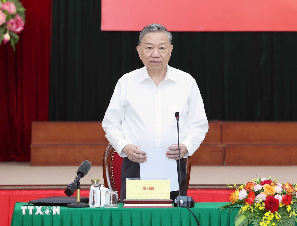 Tổng Bí thư Tô Lâm phát biểu tại buổi làm việc.