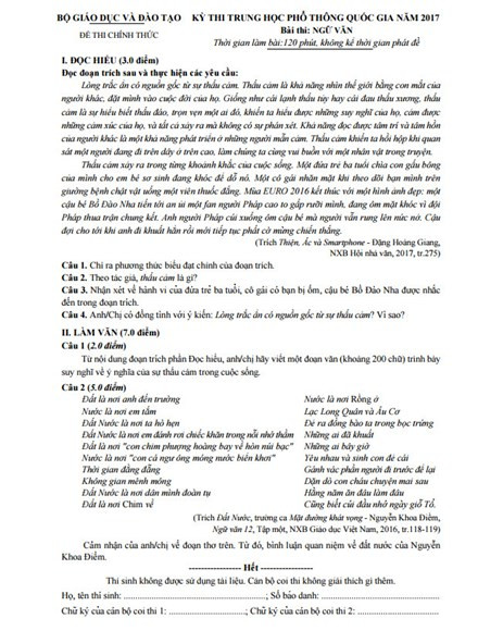 Nhân đọc đề thi Văn THPT 2017: Tôi không “thấu cảm”! ảnh 1