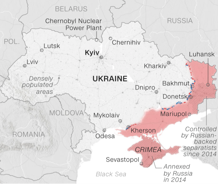 Vệt màu hồng cam là dải đất mà Nga đang kiểm soát