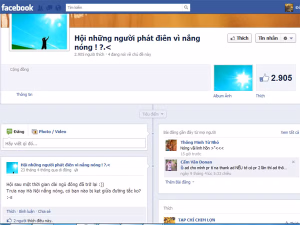 Hội những người phát điên vì nắng nóng trên Facebook có gần 3000 thành viên tham gia