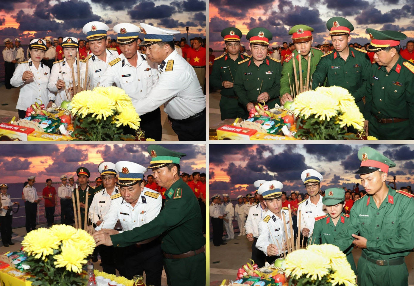 Cán bộ, chiến sĩ các lực lượng vũ trang thắp hương tri ân các bậc cha anh đã ngã xuống vì sự trường tồn của dân tộc.