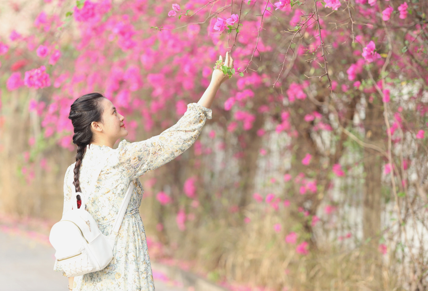 Với Nguyễn Ngọc Thuỳ Linh (sinh viên năm 3, Trường Đại học Khoa học Xã hội và Nhân văn TPHCM), con đường đầy hoa nở rộ tạo không khí phấn khởi trên cung đường đến trường.