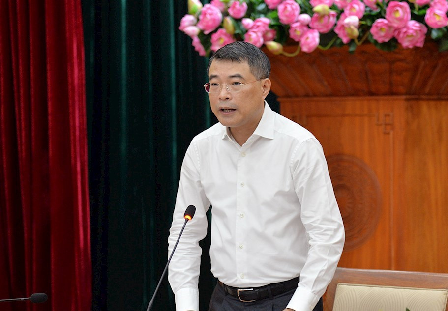 Bí thư Trung ương Đảng, Trưởng ban Tổ chức Trung ương Lê Minh Hưng phát biểu tại buổi làm việc. Ảnh: Thành ủy TPHCM