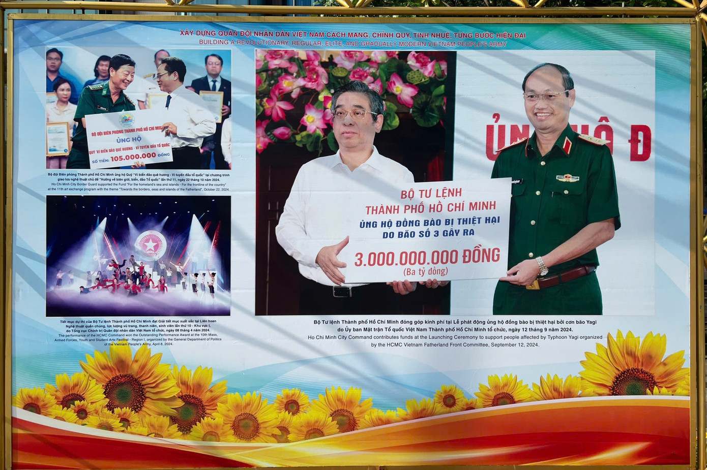 Hình ảnh nêu bật sự chung tay, đồng hành của TPHCM đối với vùng biên cương, tuyến đầu Tổ quốc cũng như trong tham gia khắc phục hậu quả của thiên tai. Ảnh: Diễm My.