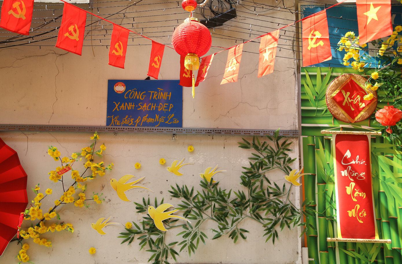 Đến hẻm 100 đường Trần Hưng Đạo thuộc khu phố 3 (phường Phạm Ngũ Lão, quận 1) những ngày này như thể đang bước vào một đường hoa tết ở một làng quê thu nhỏ. Đến hẹn lại lên, đường hoa xuân của khu phố được bà con thực hiện và duy trì vào dịp Tết cổ truyền trong mấy năm qua.