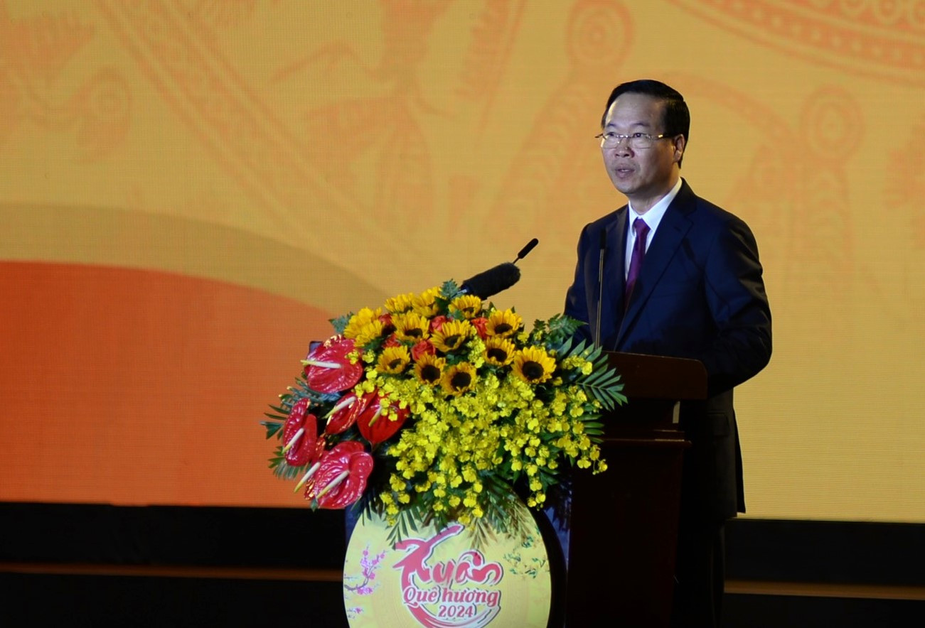 Chủ tịch nước Võ Văn Thưởng phát biểu tri ân và chúc tết đến toàn thể kiều bào. Ảnh: Hà Khánh