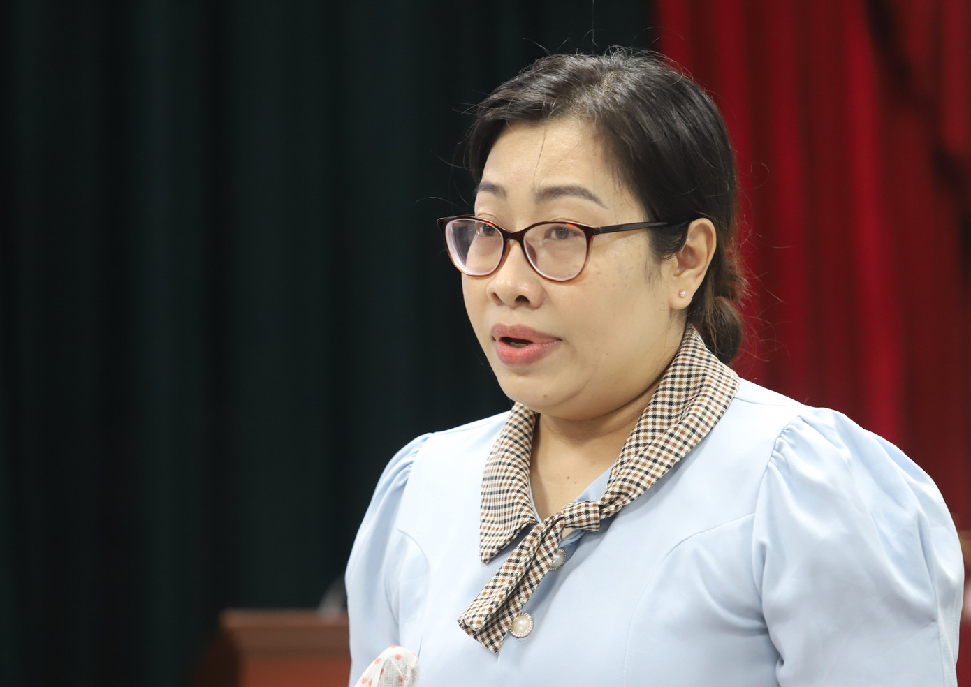 Bà Nguyễn Thành Phụng thông tin tại họp báo. Ảnh: Ngô Tùng