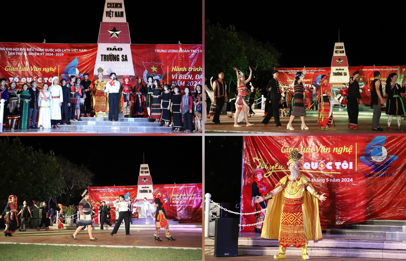 Các trang phục dân tộc ấn tượng sau đó cũng được bạn trẻ biểu diễn tại đảo Trường Sa Lớn trước sự theo dõi của đông đảo cán bộ, chiến sĩ và nhân dân trên đảo. Các trang phục dân tộc ấn tượng sau đó cũng được bạn trẻ biểu diễn tại đảo Trường Sa Lớn trước sự theo dõi của đông đảo cán bộ, chiến sĩ và nhân dân trên đảo.