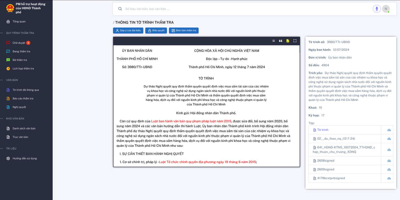 Giao diện phần mềm số hoá quy trình thẩm tra dự thảo nghị quyết. Giao diện phần mềm số hoá quy trình thẩm tra dự thảo nghị quyết.