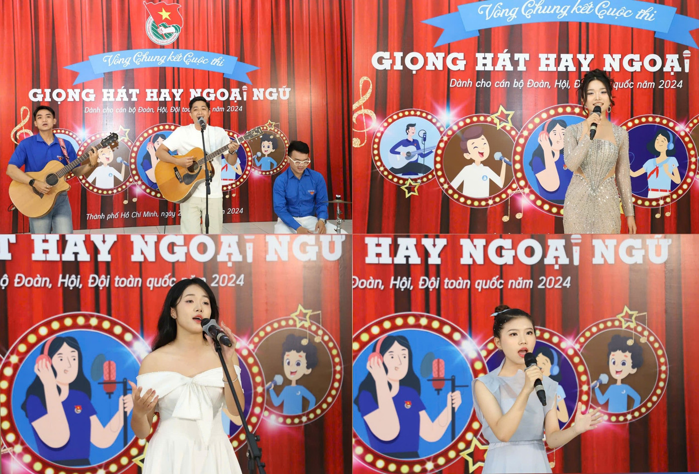 Các bạn trẻ thi tài ca hát tại sân chơi giao lưu này. Các bạn trẻ thi tài ca hát tại sân chơi giao lưu này.