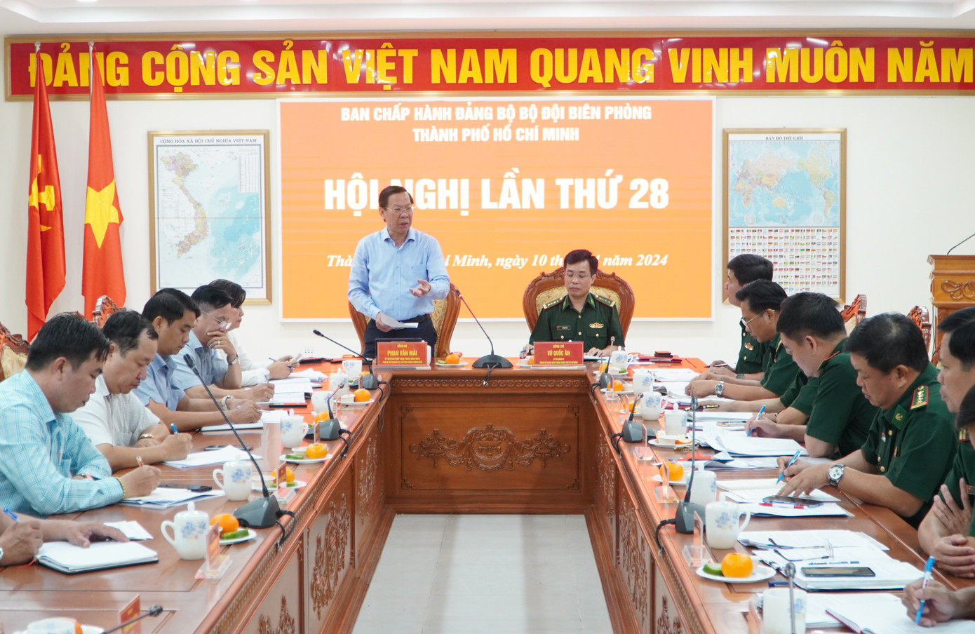 Quang cảnh hội nghị Ban Chấp hành Đảng bộ BĐBP TPHCM lần thứ 28, chiều 10/4.