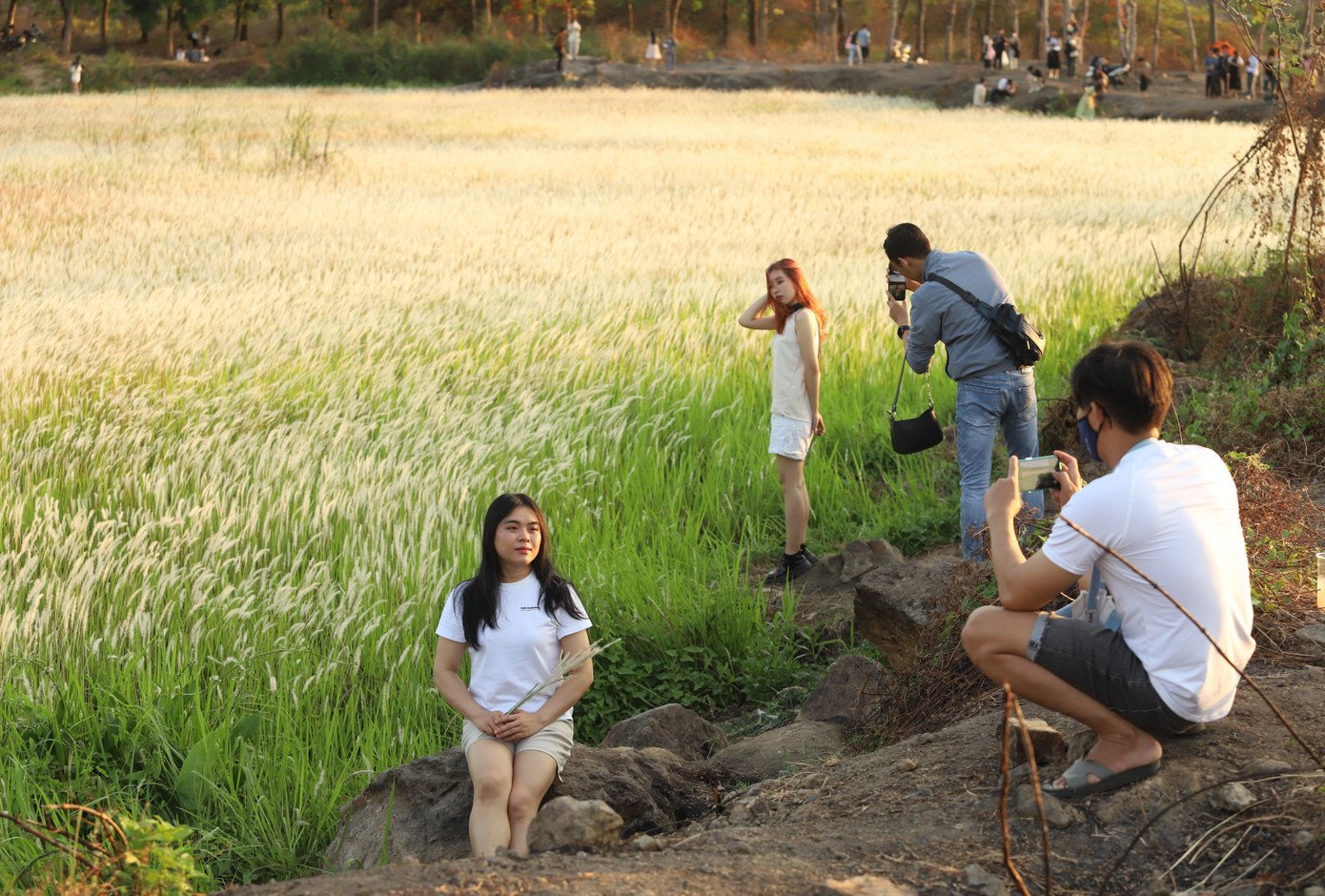 Các bạn trẻ chụp hình trong khung cảnh lãng mạn.