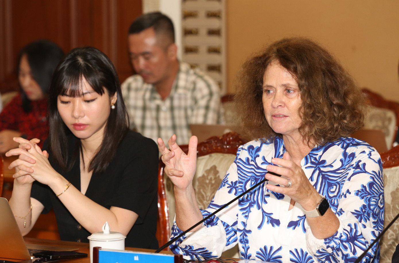 Bà Carolyn Turk nêu ý kiến tại buổi gặp gỡ. Bà Carolyn Turk nêu ý kiến tại buổi gặp gỡ.