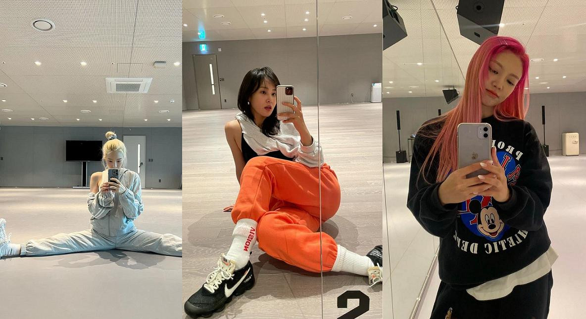 Taeyeon, Yuri và Hyoyeon chụp ảnh tại phòng tập của SM.