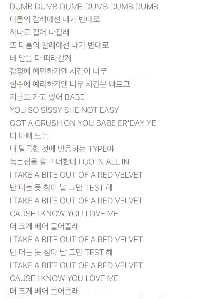 Phần lời ca khúc bị cho là khá kỳ lạ và cố ý nhắc đến Red Velvet Phần lời ca khúc bị cho là khá kỳ lạ và cố ý nhắc đến Red Velvet