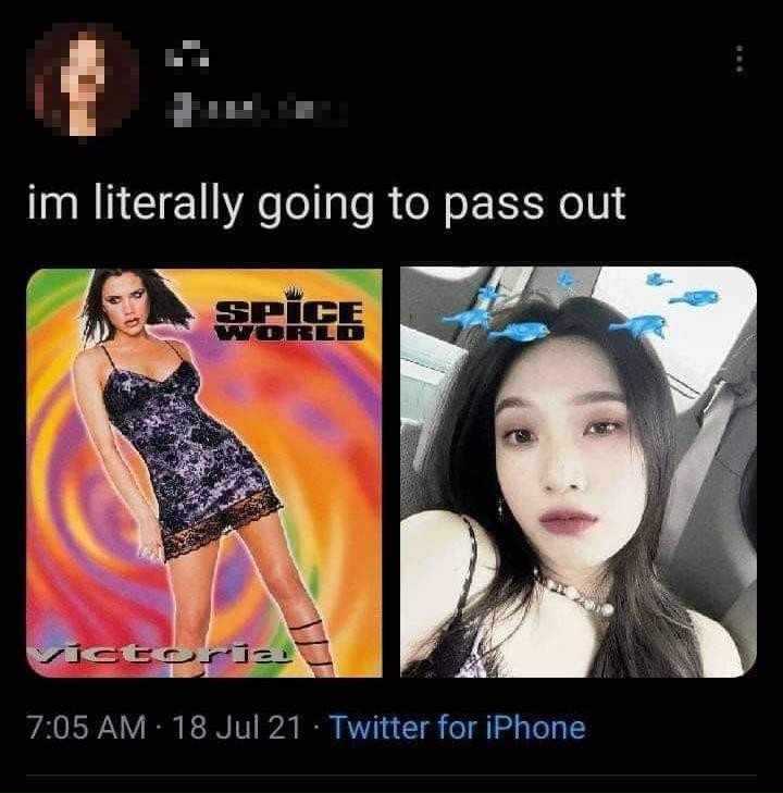 Joy đã đăng tải một bức ảnh mặc trang phục gần giống với Victoria Beckham.