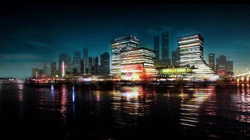 Dòng sông Châu Giang in rọi bóng tòa nhà về đêm