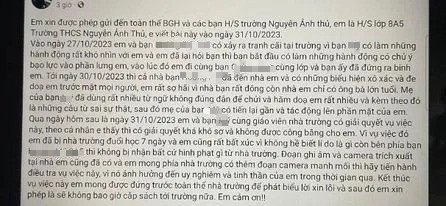 Dòng chia sẻ được cho là của em T. trên mạng xã hội Dòng chia sẻ được cho là của em T. trên mạng xã hội