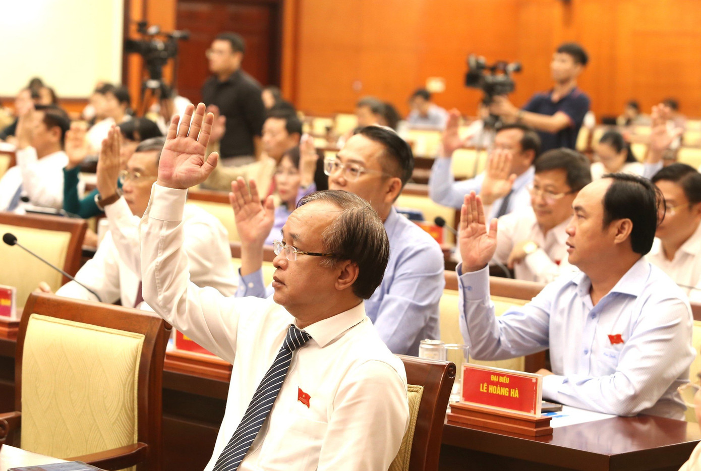 Các đại biểu HĐND TPHCM biểu quyết.
