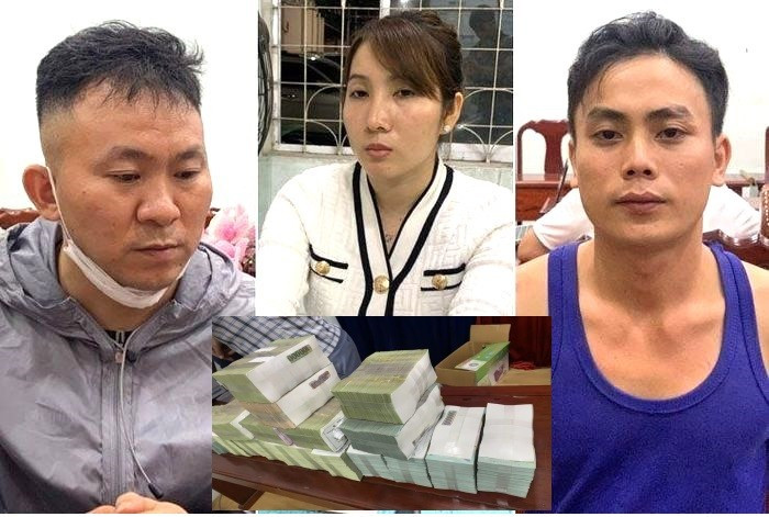 Các đối tượng ZHAO XIN, Dương Thúy Ái, Nguyễn Khánh Vĩ bị bắt cùng số tiền chuộc của nạn nhân