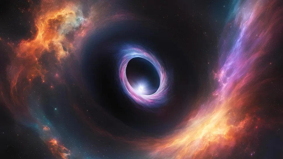 Hình minh họa một hố đen siêu lớn nghiêng về một bên (Ảnh: Robert Lea) Hình minh họa một hố đen siêu lớn nghiêng về một bên (Ảnh: Robert Lea)