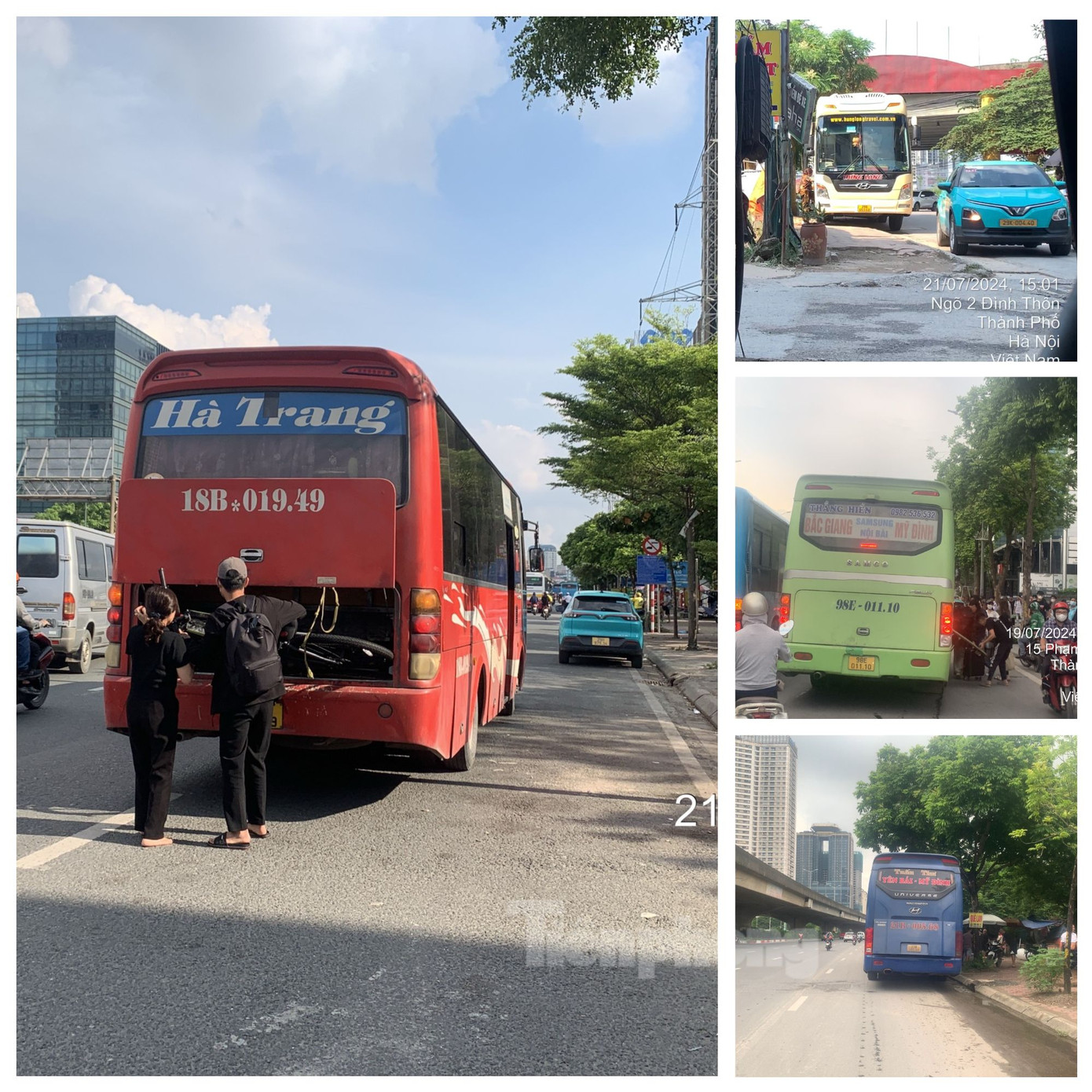 Tại nhiều tuyến đường thuộc quận Cầu Giấy, quận Nam Từ Liêm, các xe khách ngang nhiên dừng đỗ để đón khách.