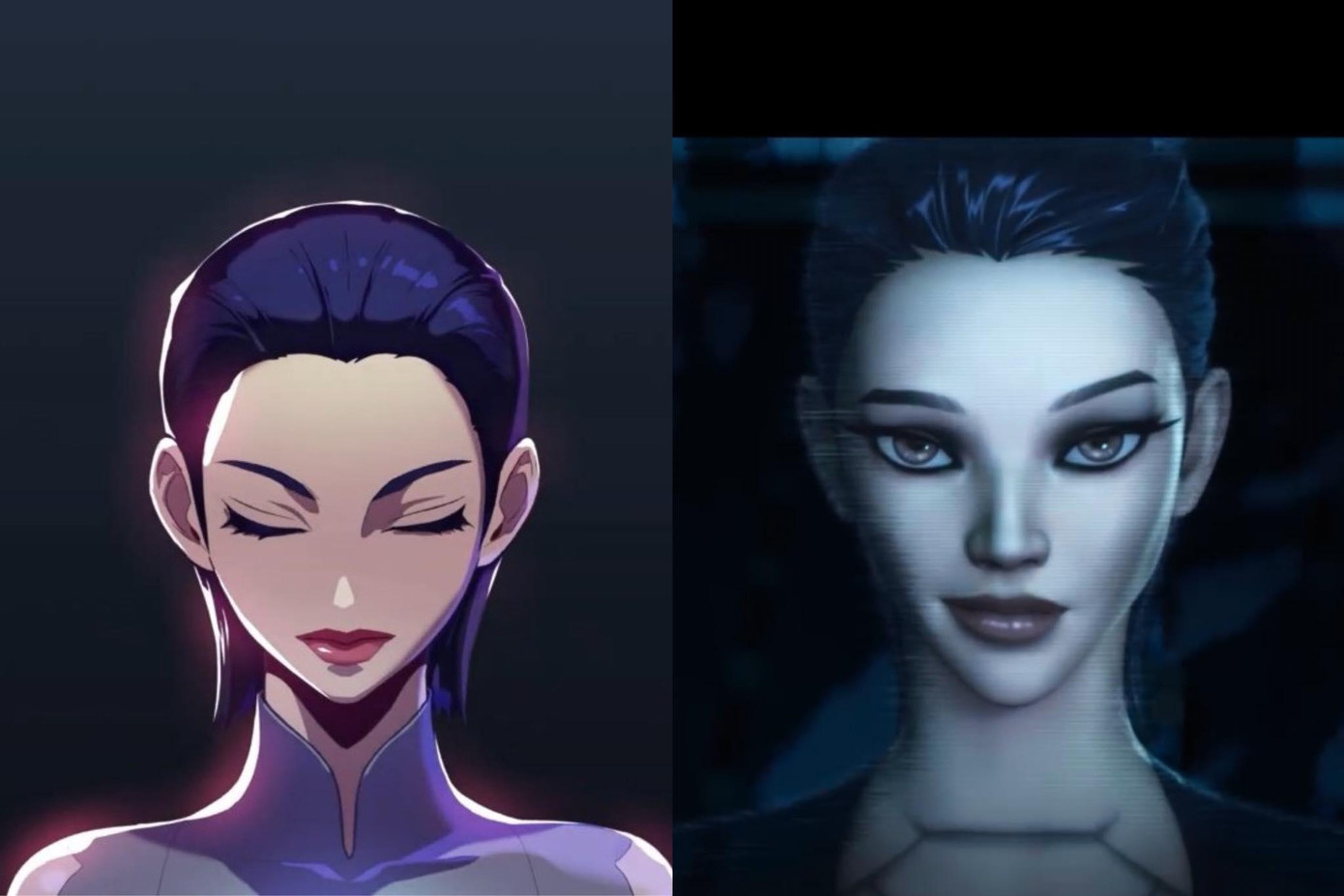 Mang sứ mệnh cao cả là thế, Naevis (trái) cũng bị nghi ngờ chính là “trùm cuối” trong cuộc chiến của aespa với thế lực hắc ám bởi sự tương đồng về tạo hình với phản diện chính Rắn Đen (phải).