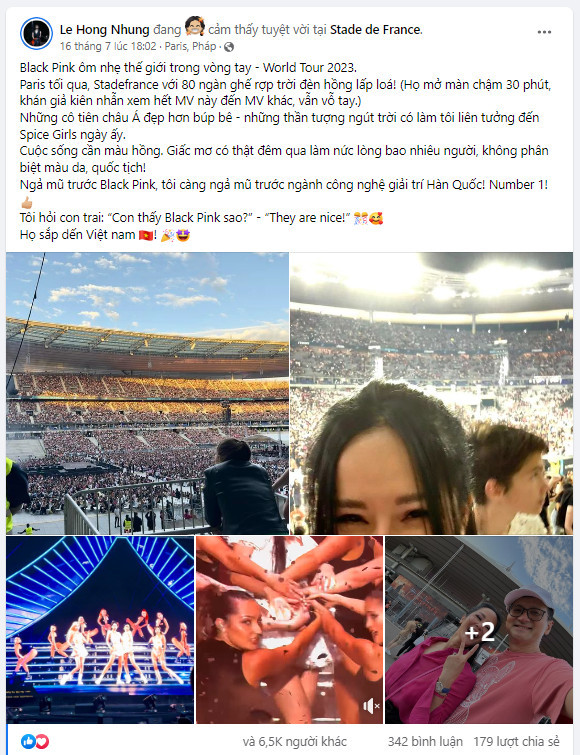 Cuối bài viết, Hồng Nhung không quên &quot;quảng cáo&quot; cho buổi diễn sắp tới của BLACKPINK tại Hà Nội vào ngày 29 - 30/7.