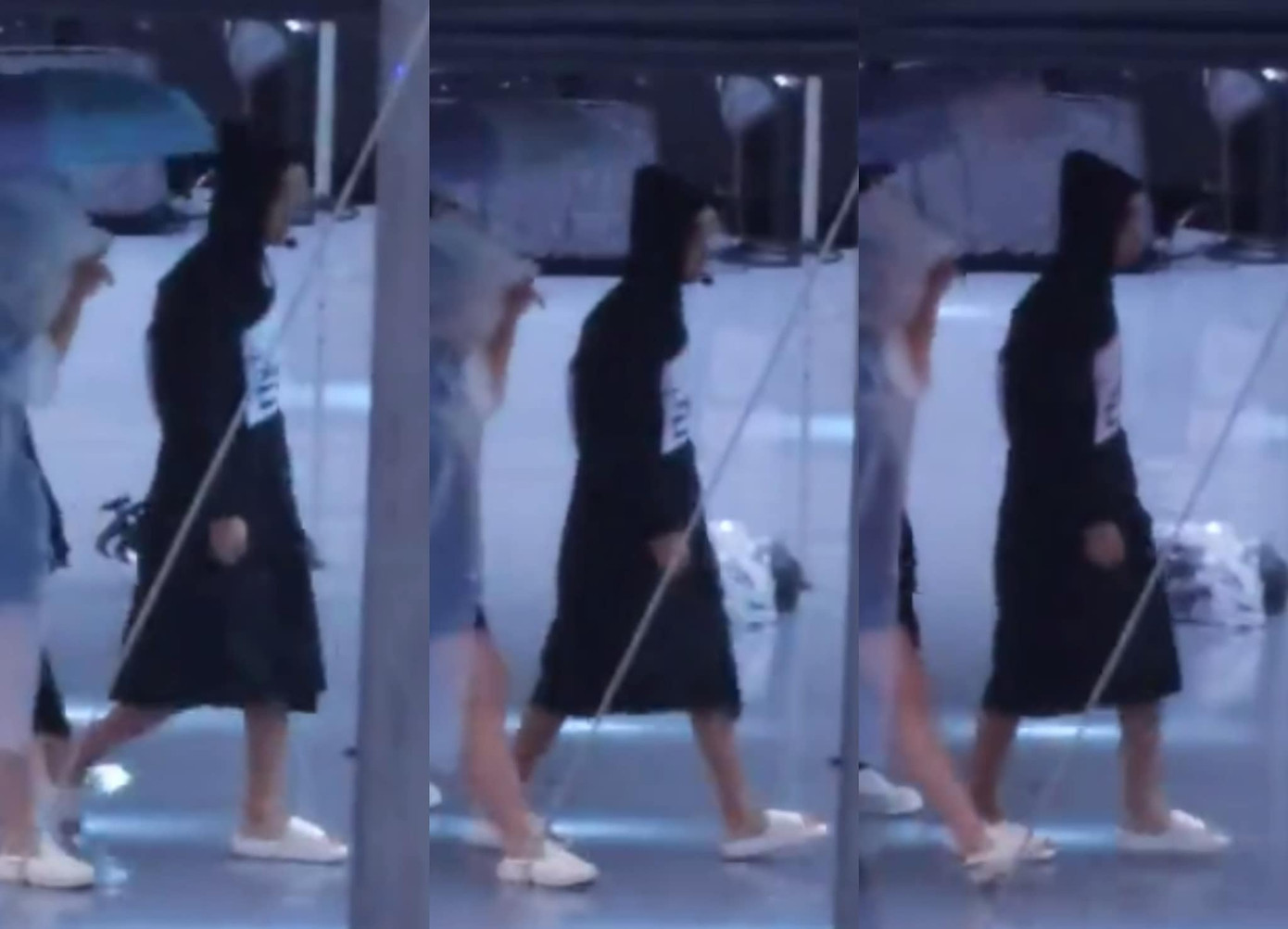 Renjun và các thành viên khác của NCT DREAM phải mang áo mưa trong buổi tổng duyệt.