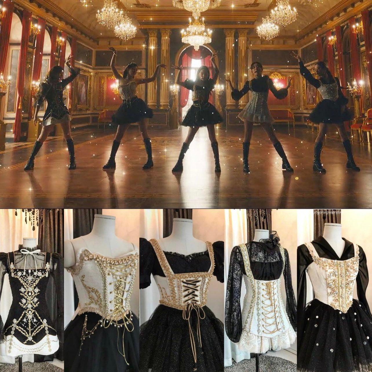 Đặc điểm chung của những outfit này là đều mô phỏng thiết kế của váy ballet với tầng váy xếp ly kiêu kì, được đính hạt công phu, kết hợp với corset tôn dáng.