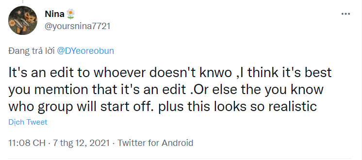 "Dành cho những ai chưa biết, đây là ảnh đã qua chỉnh sửa. Tôi nghĩ tốt nhất bạn nên nói thẳng đây là tấm ảnh ghép, còn không thì điều gì sẽ xảy ra bạn cũng biết rồi đấy. Nhìn tấm ảnh chân thật quá!" - Một netizen bình luận ngay dưới bài đăng này. "Dành cho những ai chưa biết, đây là ảnh đã qua chỉnh sửa. Tôi nghĩ tốt nhất bạn nên nói thẳng đây là tấm ảnh ghép, còn không thì điều gì sẽ xảy ra bạn cũng biết rồi đấy. Nhìn tấm ảnh chân thật quá!" - Một netizen bình luận ngay dưới bài đăng này.