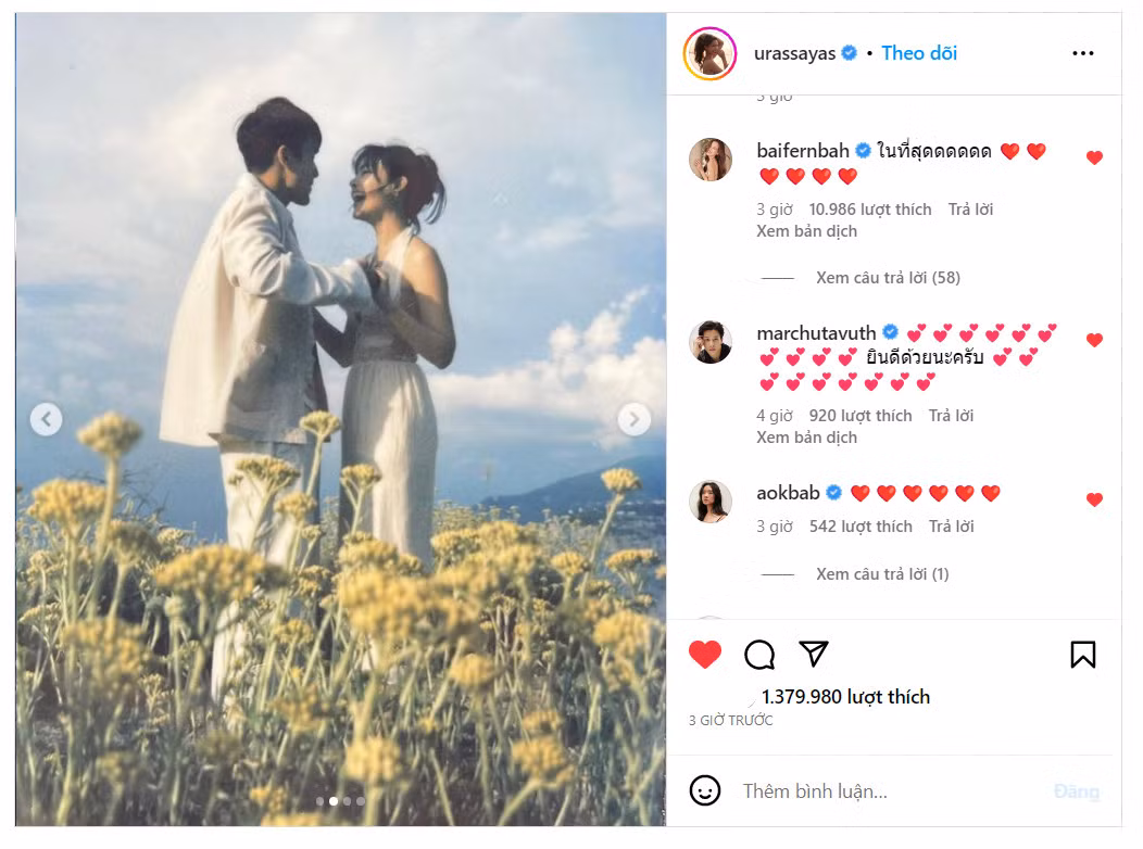Bài đăng trên Instagram của Yaya đã thu về gần 1,4 triệu lượt "thả tim" chỉ sau 3 giờ đăng tải.