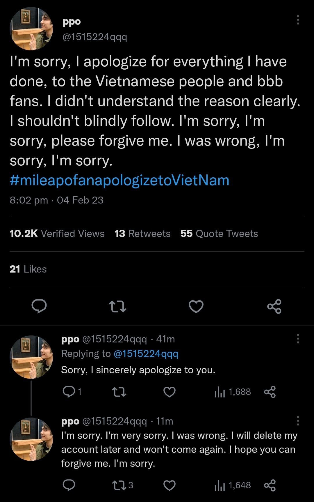 Chủ tài khoản cung cấp thông tin giả mạo về đêm diễn đã thừa nhận bịa đặt tin đồn và xóa bài đăng, xin lỗi người hâm mộ Việt Nam.