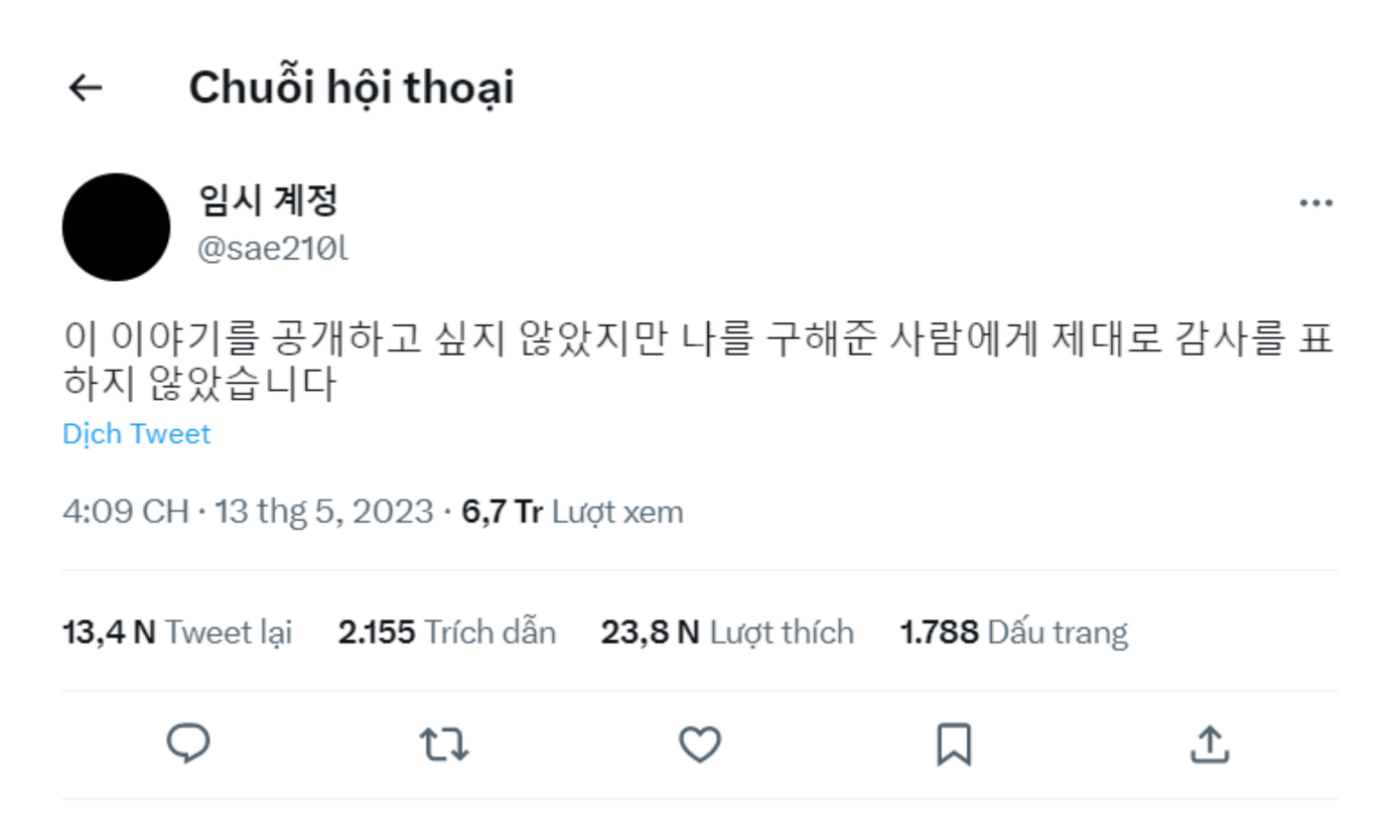 Câu chuyện về lòng tốt của Chen nhận được lượt tương tác "khủng" với gần 7 triệu lượt tiếp cận sau gần 24h đăng tải. Câu chuyện về lòng tốt của Chen nhận được lượt tương tác "khủng" với gần 7 triệu lượt tiếp cận sau gần 24h đăng tải.