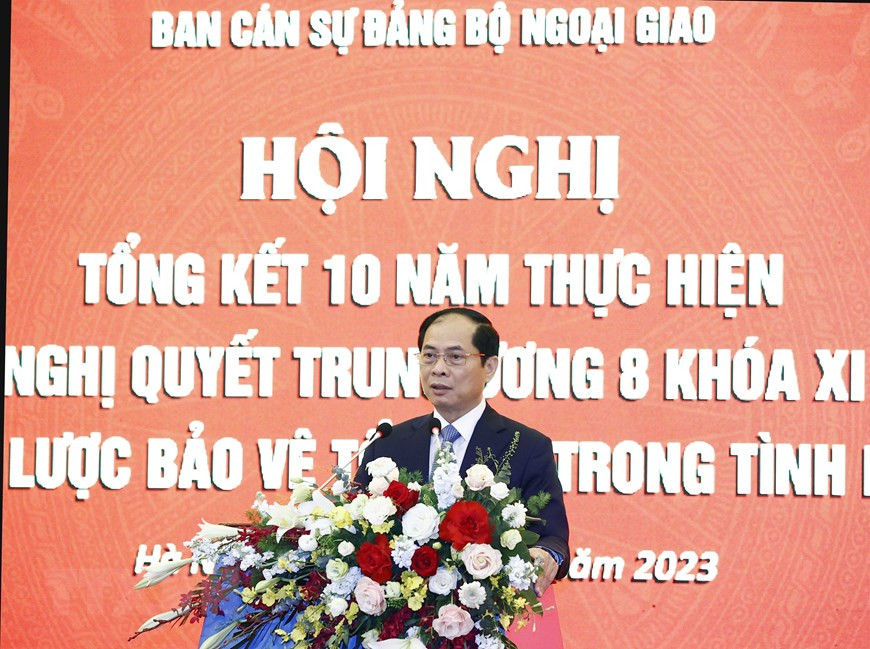 Bộ trưởng Bộ Ngoại giao Bùi Thanh Sơn phát biểu. (Ảnh: Thống Nhất/TTXVN). Bộ trưởng Bộ Ngoại giao Bùi Thanh Sơn phát biểu. (Ảnh: Thống Nhất/TTXVN).