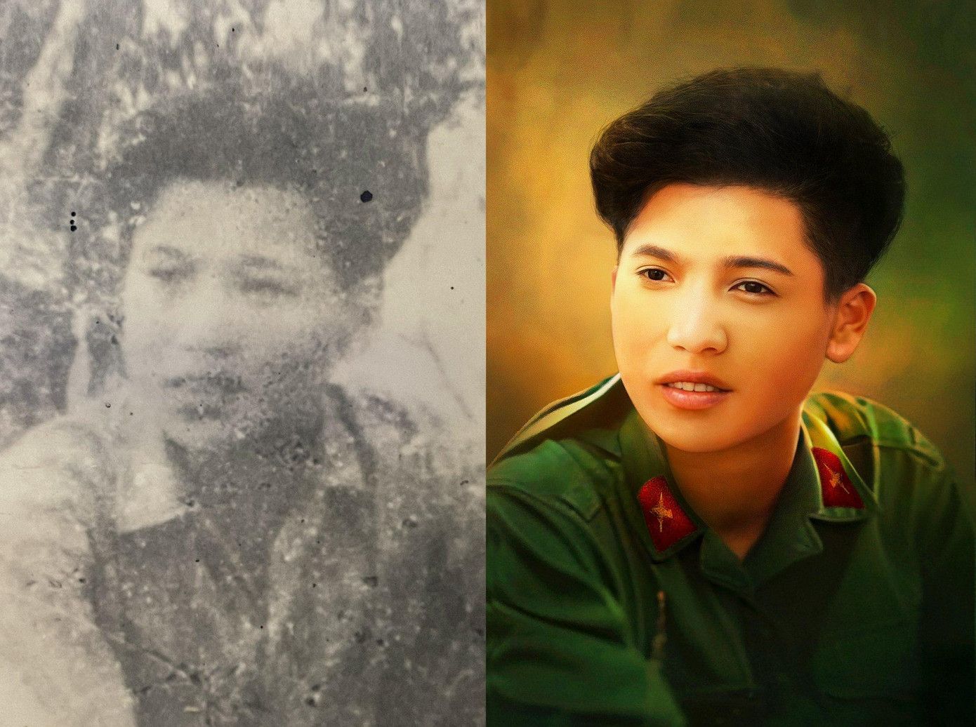 Ảnh trước và sau khi phục dựng lại của một liệt sĩ.