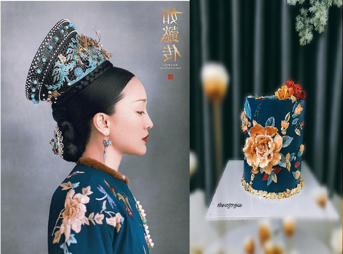 Trang phục của Kế Hoàng hậu trong Hậu cung Như Ý truyện mang vẻ đẹp uy nghi, sang trọng, được Ngọc Giàu lấy cảm hứng để tạo ra chiếc bánh kem khác lạ. Trang phục của Kế Hoàng hậu trong Hậu cung Như Ý truyện mang vẻ đẹp uy nghi, sang trọng, được Ngọc Giàu lấy cảm hứng để tạo ra chiếc bánh kem khác lạ.