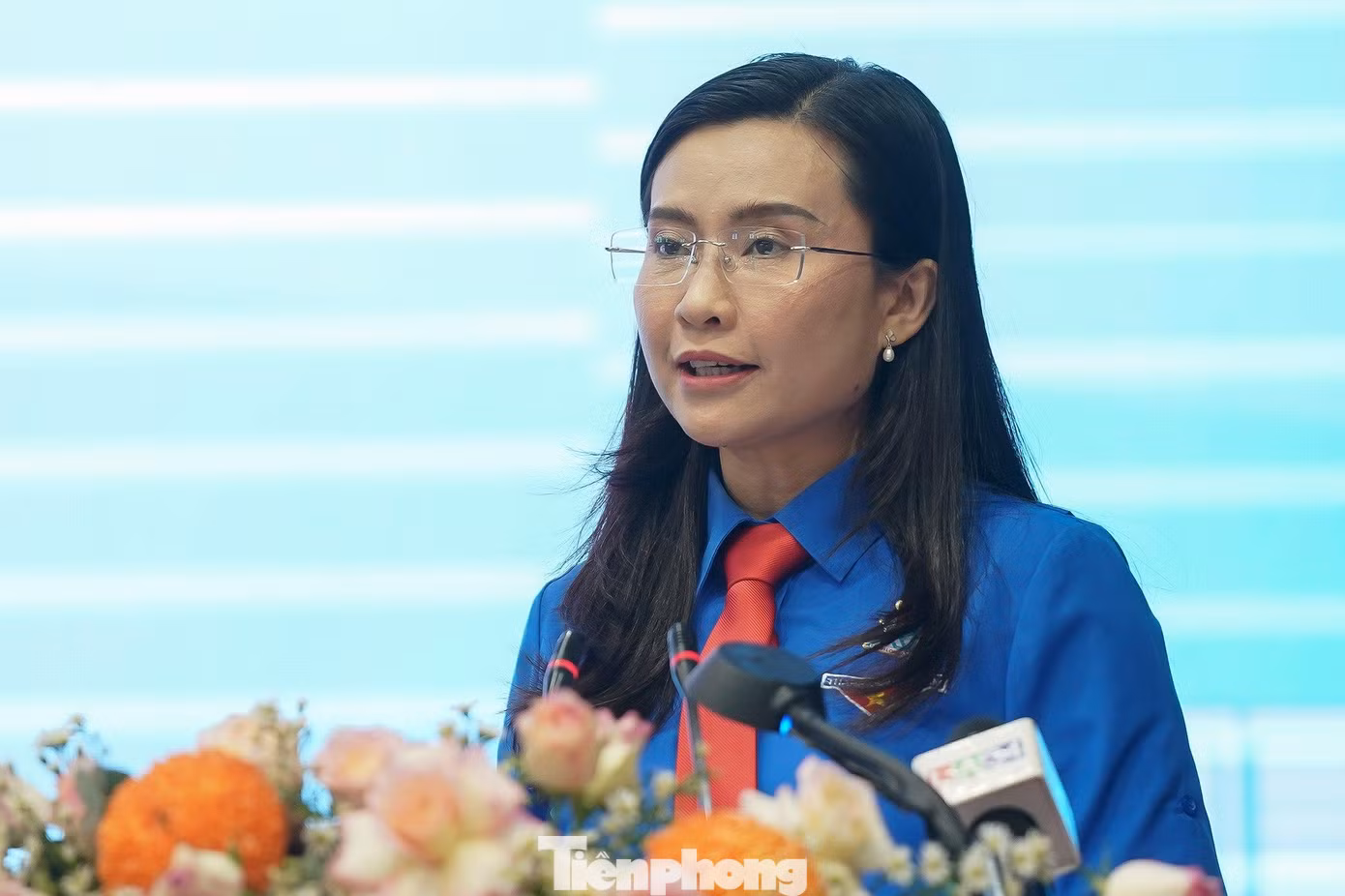 Chị Nguyễn Phạm Duy Trang - Bí thư T.Ư Đoàn, Chủ tịch hội đồng Đội T.Ư phát biểu tại Đại hội.