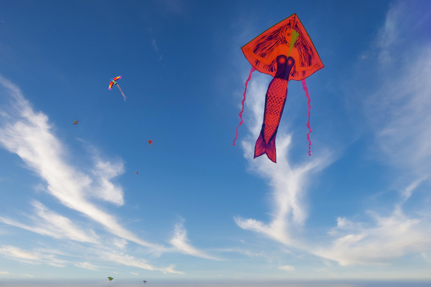 Những cánh diều với nhiều hình dáng khác nhau khi được các bạn trẻ thả lên bầu trời tạo nên một khung cảnh đầy màu sắc giữa không trung, thu hút nhiều người đi đường dừng xe để ngắm.