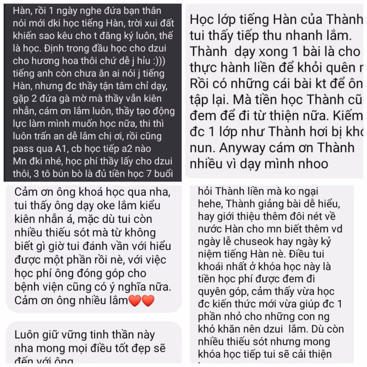 Những phản hồi dễ thương từ các học viên sinh viên trong lớp học của Thành.