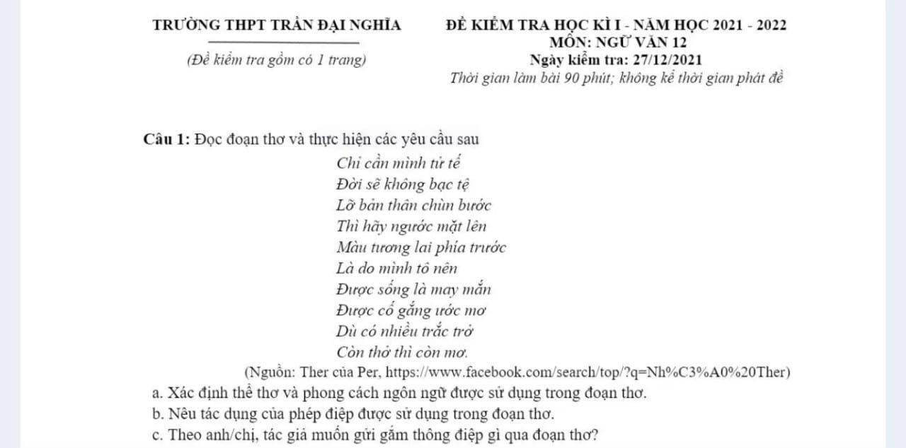 Bài thơ của Hồng Phước (bút danh Per) xuất hiện trong phần Đọc hiểu của đề thi. (Ảnh: Trang cá nhân của nhân vật)