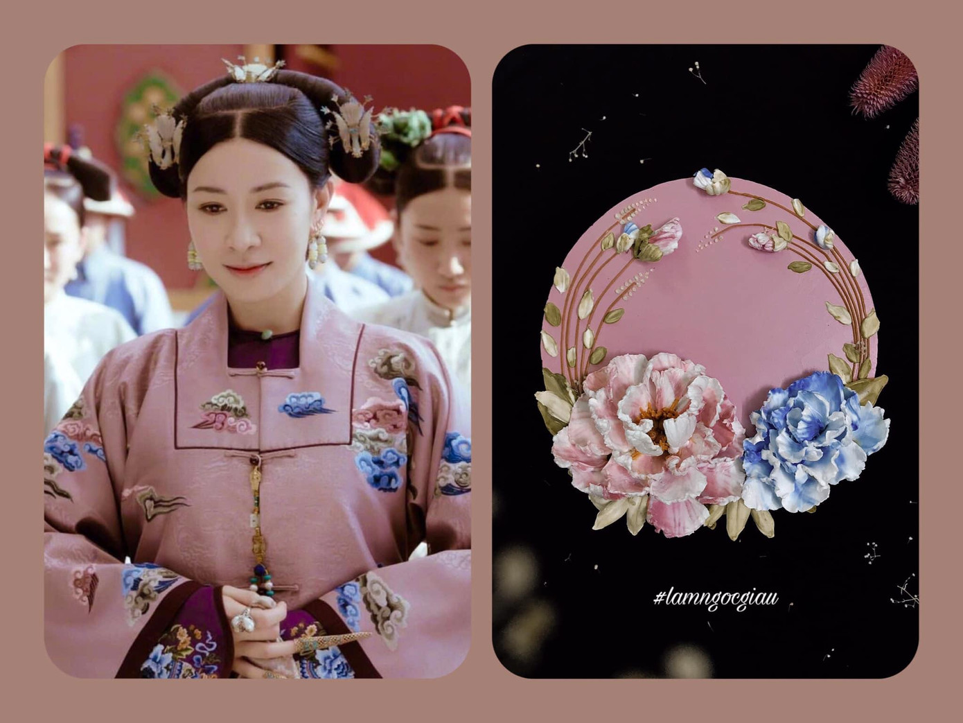 Màu sắc y phục của Nhàn phi trong bộ phim Diên Hi công lược được Ngọc Giàu thể hiện qua chiếc bánh. Màu sắc y phục của Nhàn phi trong bộ phim Diên Hi công lược được Ngọc Giàu thể hiện qua chiếc bánh.