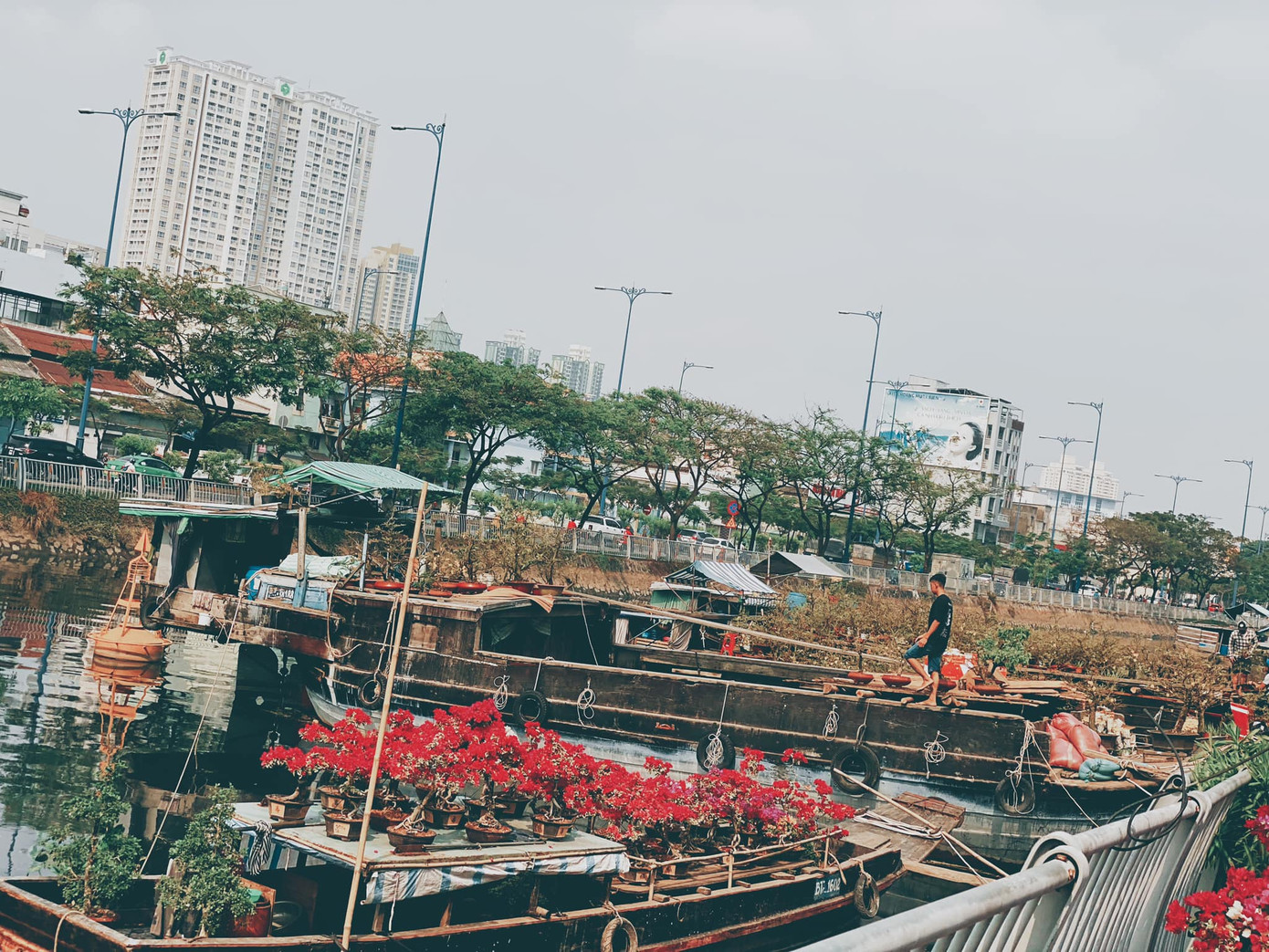 Chợ hoa xuân "Trên bến dưới thuyền" luôn thu hút rất đông các bạn trẻ đến tham quan, chụp hình.