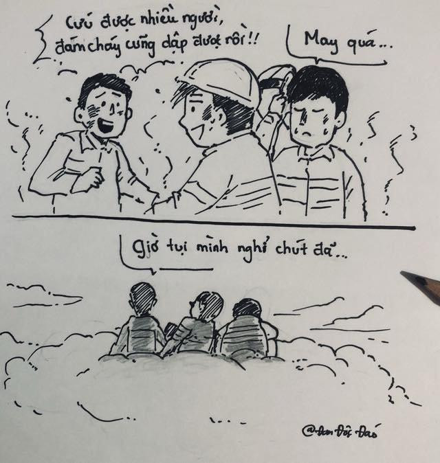 Những lời thoại trong bức tranh khiến nhiều người không thể cầm lòng. (Ảnh: Họa sĩ Đan Độc Đáo)