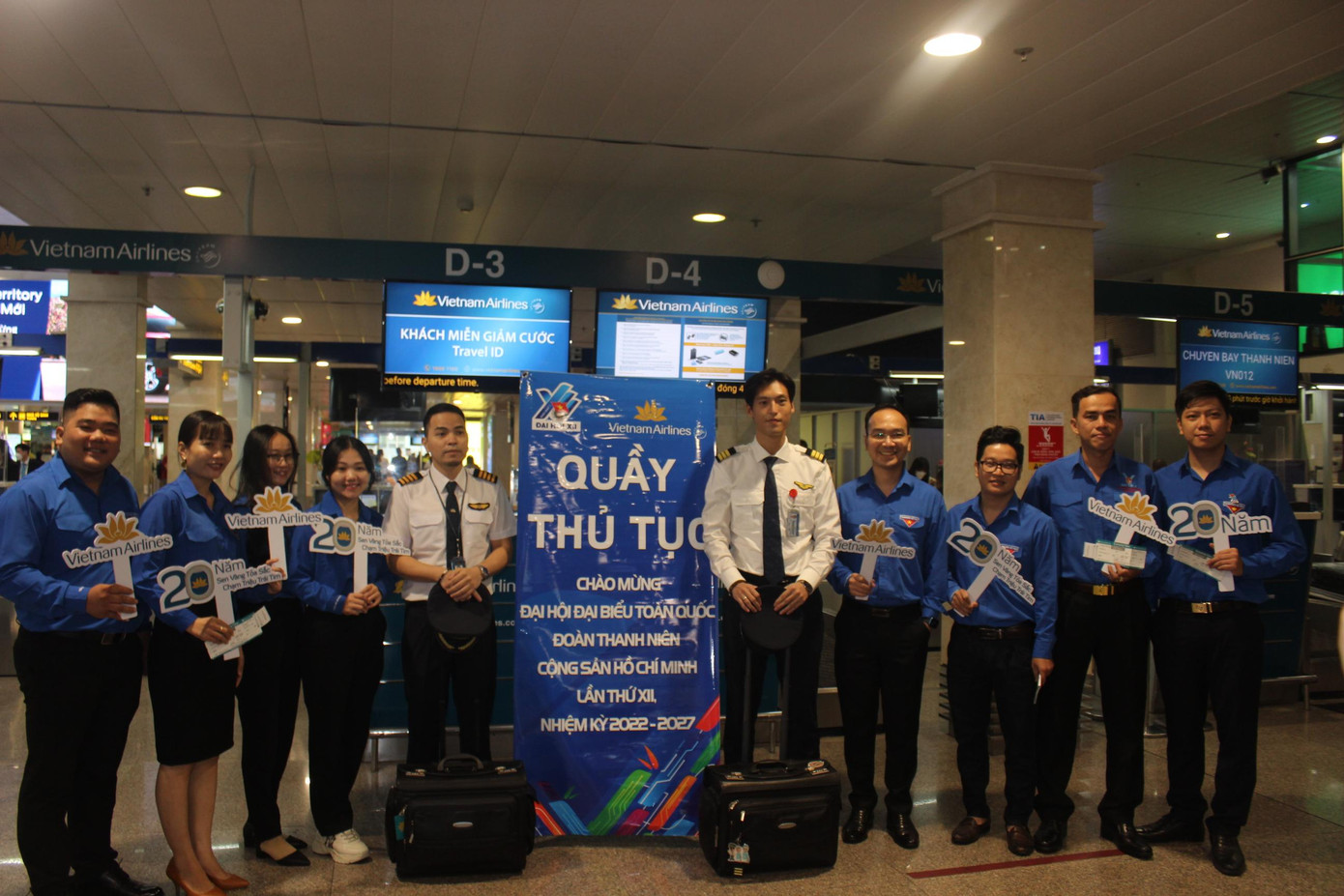 Chuyến bay có 80 đại biểu đến từ các đoàn: Tỉnh Đoàn Bình Dương, Tỉnh Đoàn Bình Phước, Tỉnh Đoàn Bà Rịa – Vũng Tàu, Tỉnh Đoàn Tây Ninh, Tỉnh Đoàn Tiền Giang và Thành Đoàn TP. HCM.