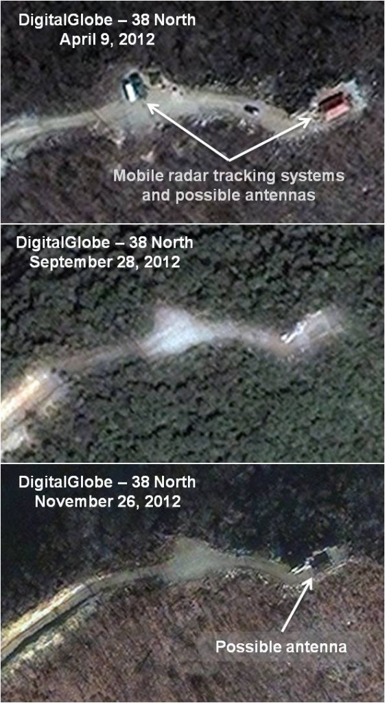 Ba bức ảnh chụp vào ngày 9- 4, ngày 28- 9 và ngày 26- 11 hiển thị những thay đổi rõ ràng. Bức ảnh thứ nhất (9-4) cho thấy hệ thống radar tự động và các thiết bị được cho là Antenna đã sẵn sàng cho việc phóng tên lửa Unha 3 vào ngày 13 4. Bức ảnh tiếp theo chụp ngày 28- 9 cho thấy khu vực này hoàn toàn yên ắng, không có bất cứ hoạt động nào. Tuy nhiên, bức ảnh mới nhất ngày 26- 11 thấy rõ một thiết bị có thể là Antenna đã có mặt tại đây