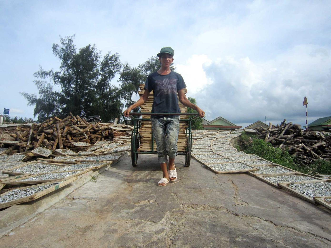 Nắng tắt, đẩy những xe cá phơi về