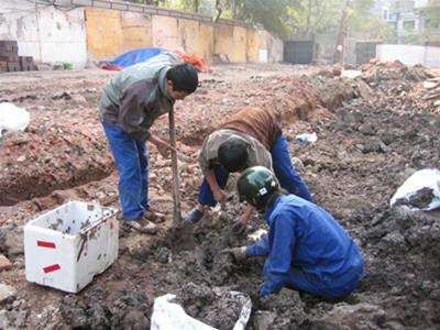 Đội khai quật thận trọng xúc từng mảng đất mỏng